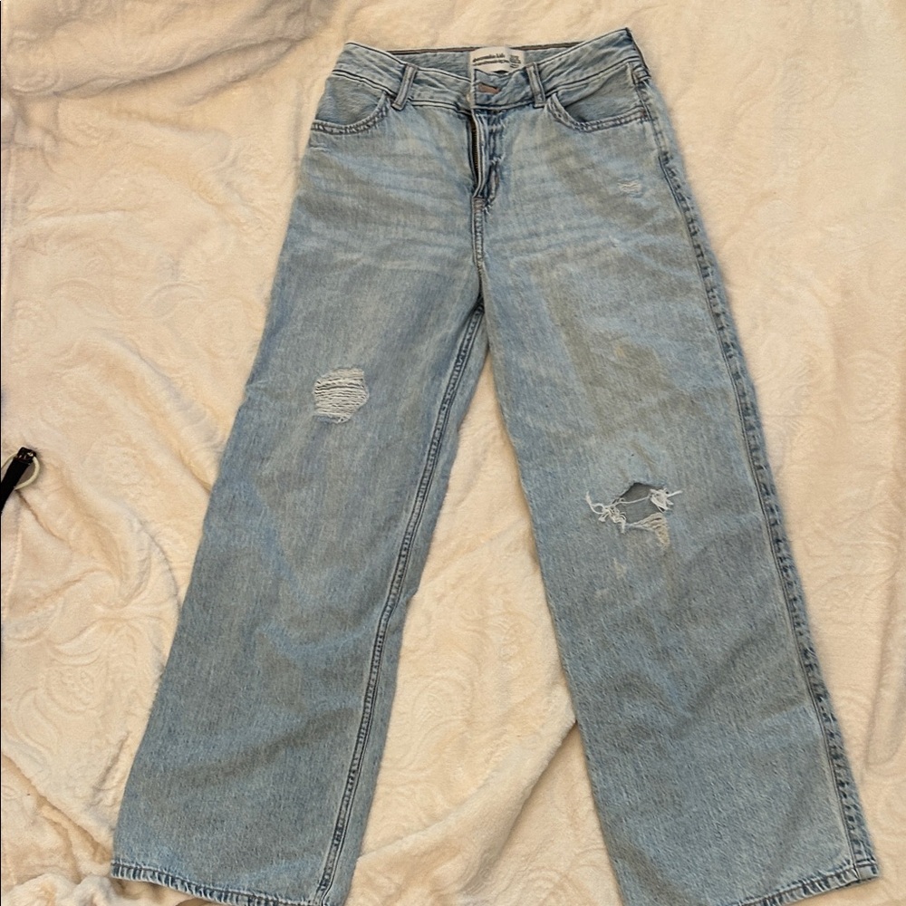 abercrombie kids Light Blue Wide-Leg Distressed Jeans
